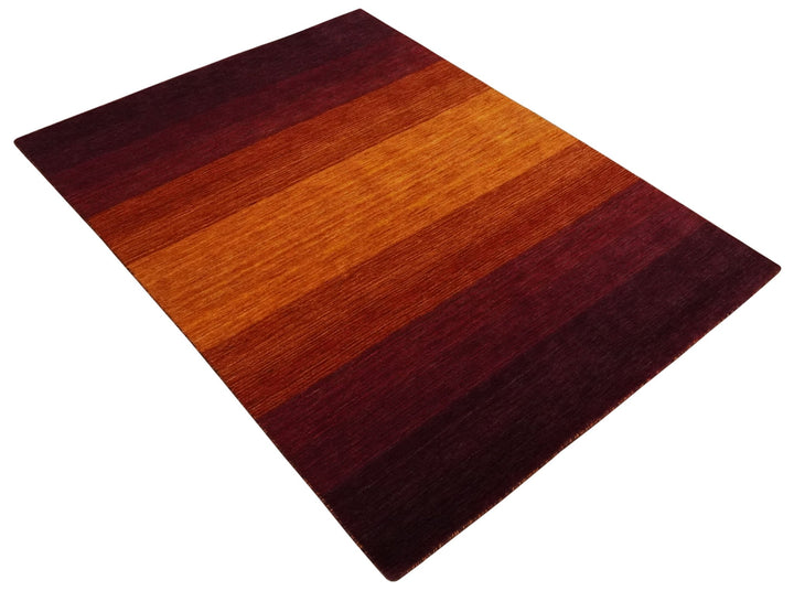 6x8 Ombre Brown and Rust Blended Stripes Pattern Wool Hand Woven Southwestern Gabbeh Rug - The Rug Decor
