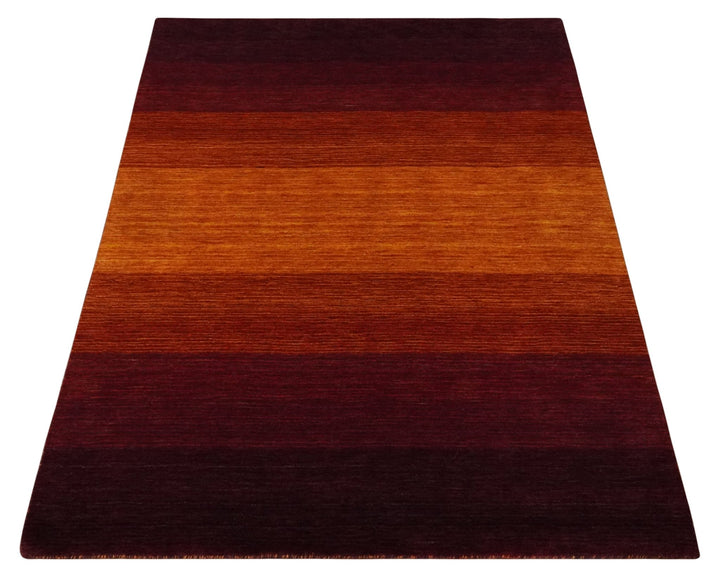 6x8 Ombre Brown and Rust Blended Stripes Pattern Wool Hand Woven Southwestern Gabbeh Rug - The Rug Decor