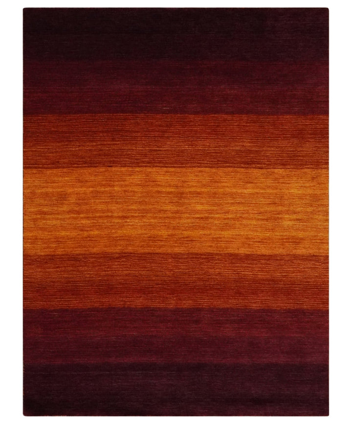 6x8 Ombre Brown and Rust Blended Stripes Pattern Wool Hand Woven Southwestern Gabbeh Rug - The Rug Decor