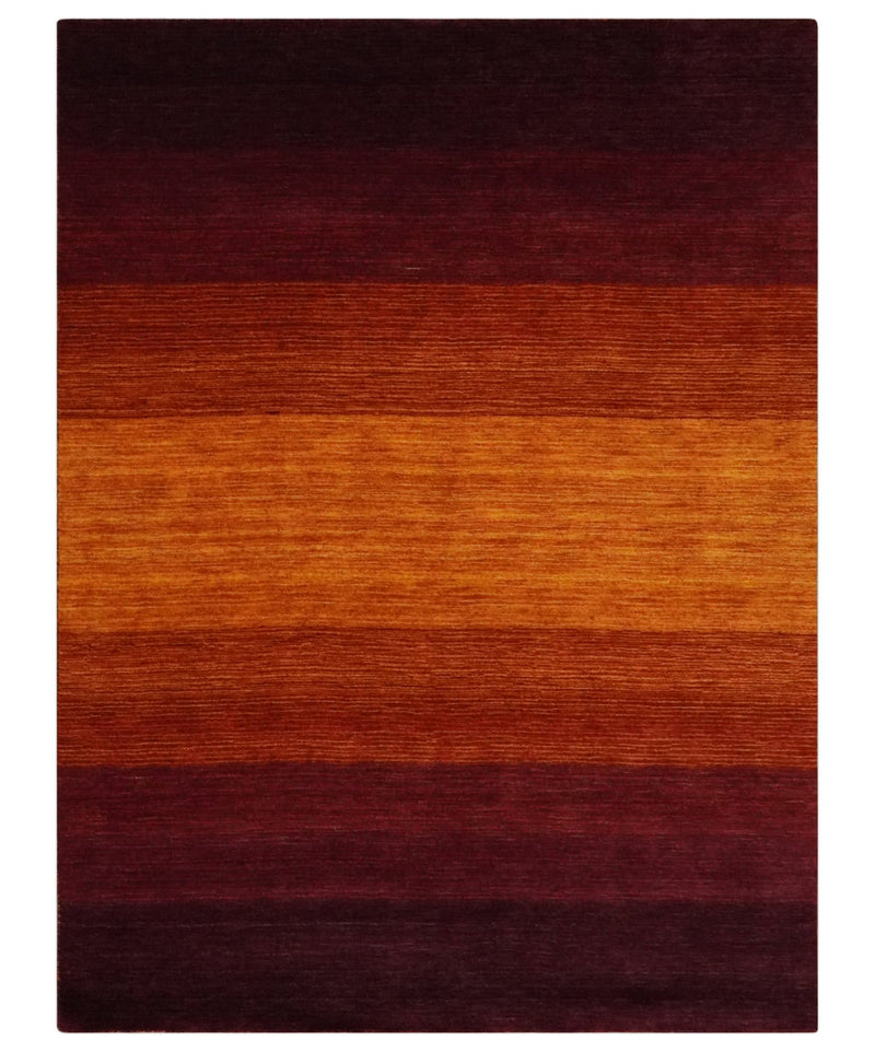 6x8 Ombre Brown and Rust Blended Stripes Pattern Wool Hand Woven Southwestern Gabbeh Rug - The Rug Decor