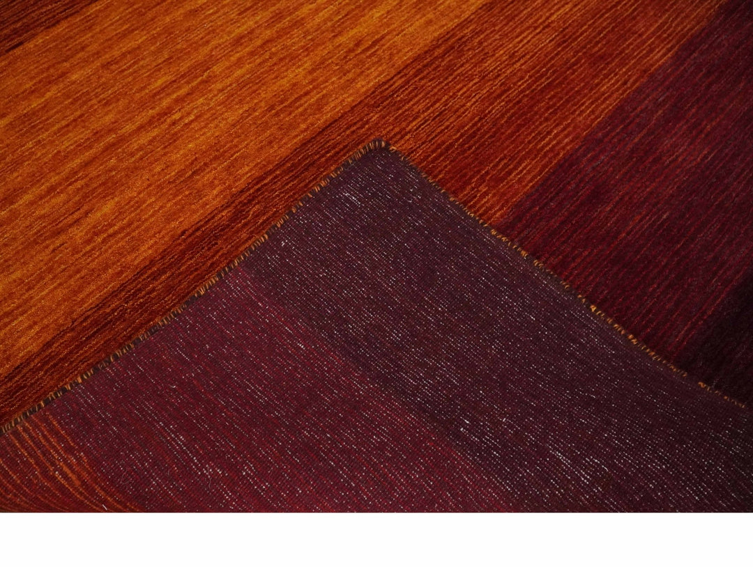6x8 Ombre Brown and Rust Blended Stripes Pattern Wool Hand Woven Southwestern Gabbeh Rug - The Rug Decor