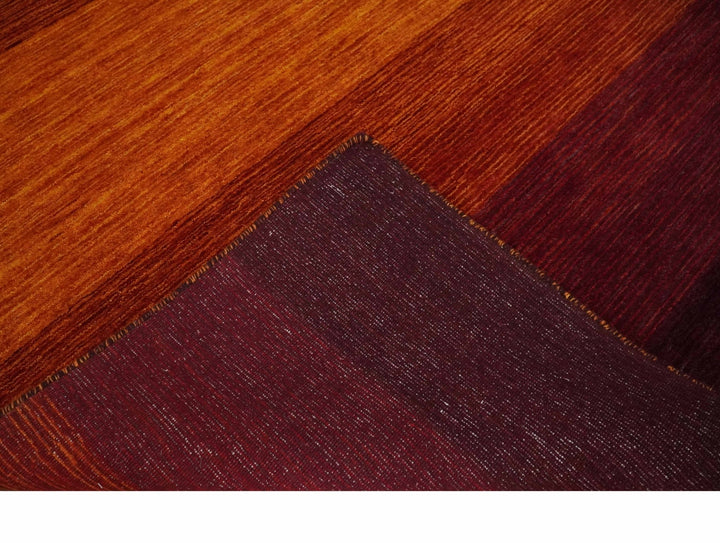 6x8 Ombre Brown and Rust Blended Stripes Pattern Wool Hand Woven Southwestern Gabbeh Rug - The Rug Decor