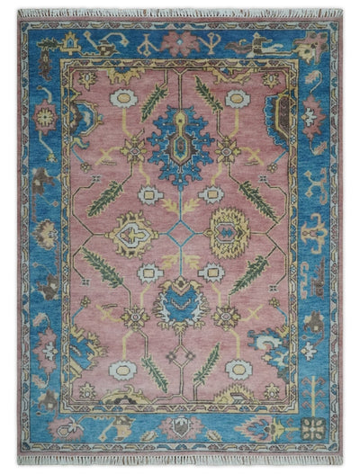 6x8 Pink, Blue and Beige Hand Knotted Heriz Serapi Floral Area Rug | TRDPC40 - The Rug Decor