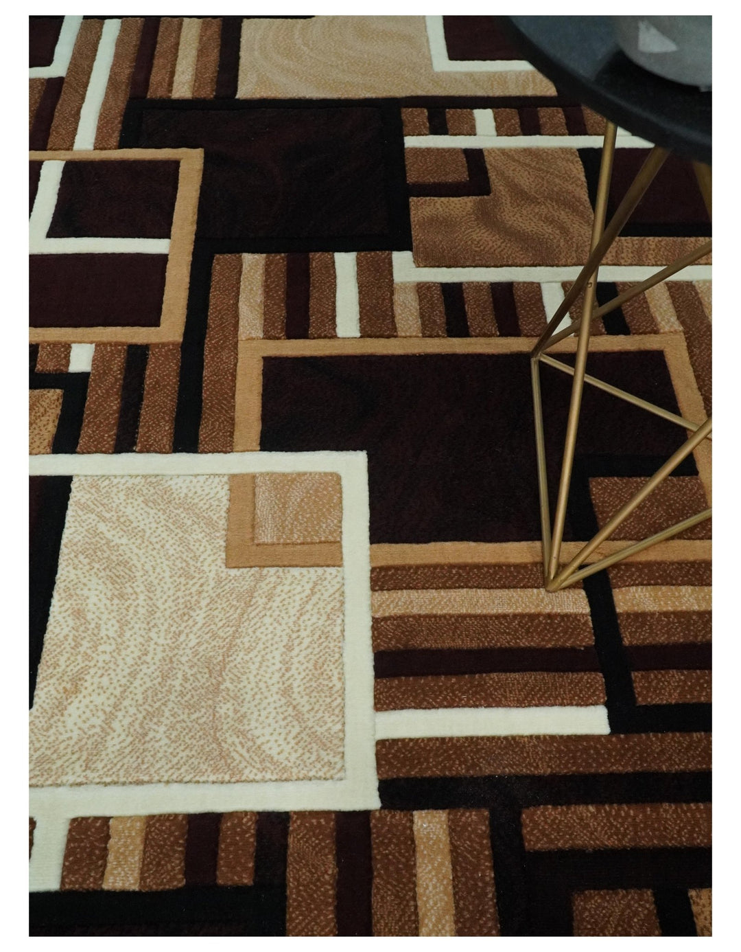 6x8 Power Loomed Brown, Gold, Ivory and Black Geometrical Shapes Frames Area Rug | NMM2 - The Rug Decor