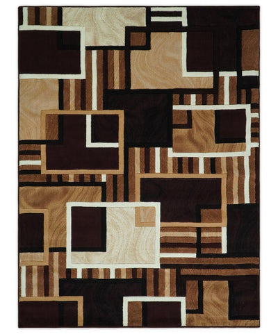 6x8 Power Loomed Brown, Gold, Ivory and Black Geometrical Shapes Frames Area Rug | NMM2 - The Rug Decor