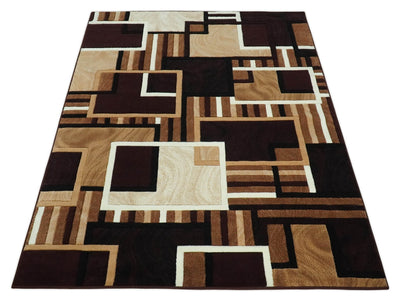 6x8 Power Loomed Brown, Gold, Ivory and Black Geometrical Shapes Frames Area Rug | NMM2 - The Rug Decor