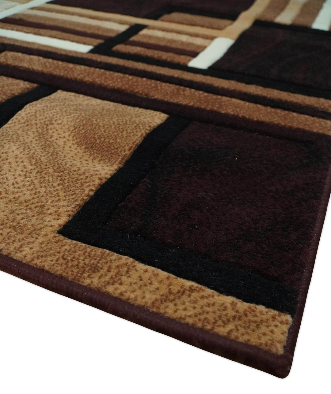 6x8 Power Loomed Brown, Gold, Ivory and Black Geometrical Shapes Frames Area Rug | NMM2 - The Rug Decor
