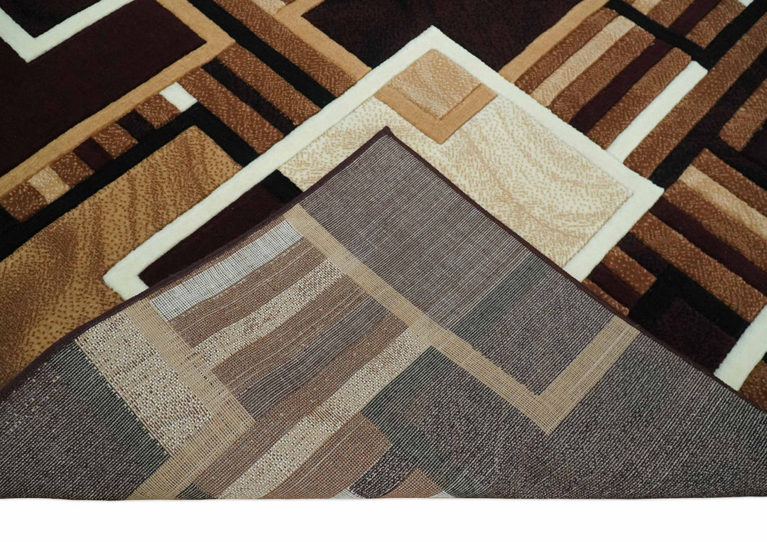 6x8 Power Loomed Brown, Gold, Ivory and Black Geometrical Shapes Frames Area Rug | NMM2 - The Rug Decor