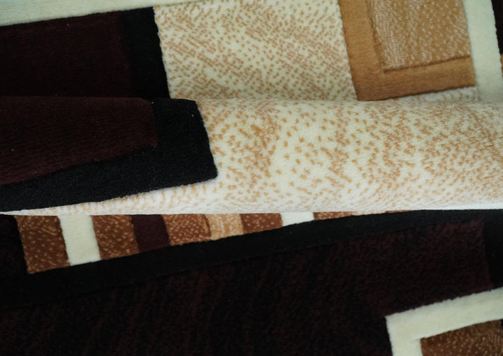 6x8 Power Loomed Brown, Gold, Ivory and Black Geometrical Shapes Frames Area Rug | NMM2 - The Rug Decor