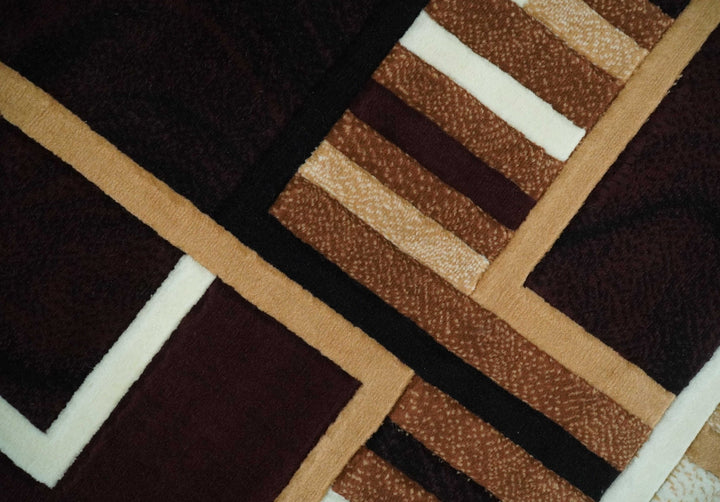 6x8 Power Loomed Brown, Gold, Ivory and Black Geometrical Shapes Frames Area Rug | NMM2 - The Rug Decor
