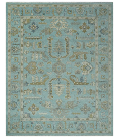 6x9, 8x10, 9x12, 10x14 and 12x15 Blue, Brown and Ivory Traditional Persian Oushak Wool Rug | NT4 - The Rug Decor