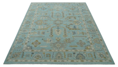 6x9, 8x10, 9x12, 10x14 and 12x15 Blue, Brown and Ivory Traditional Persian Oushak Wool Rug | NT4 - The Rug Decor