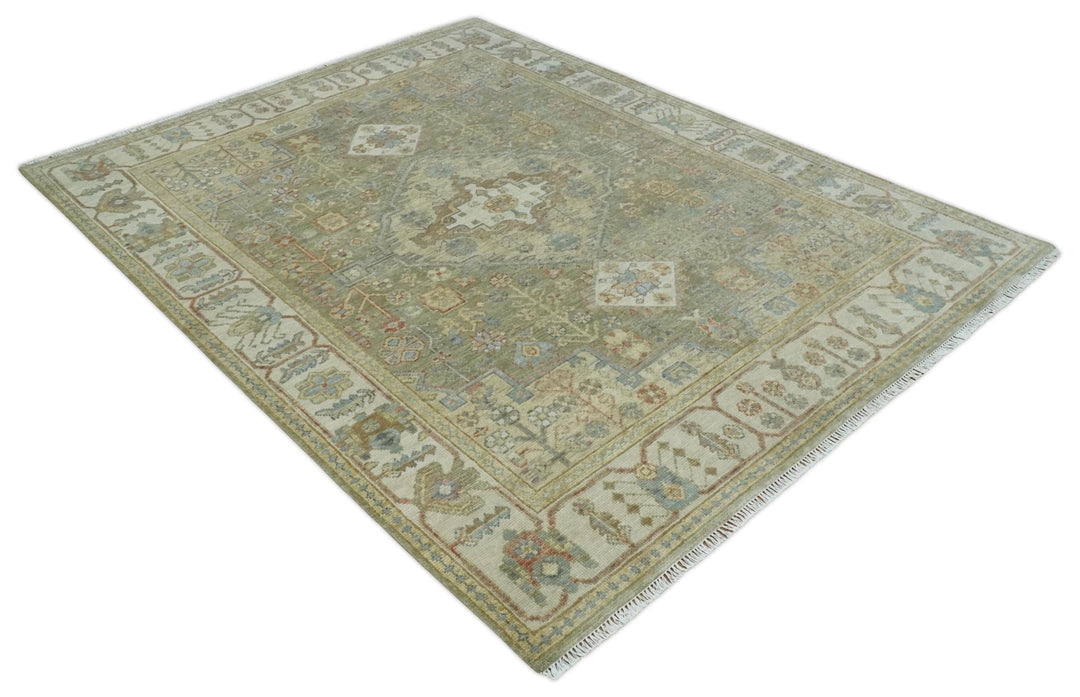6x9, 8x10, 9x12, 10x14 and 12x15 Hand Knotted Olive and Ivory Traditional Vintage Heriz Serapi Antique Wool Rug | TRDCP1076 - The Rug Decor