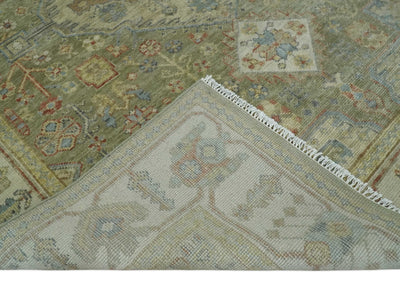 6x9, 8x10, 9x12, 10x14 and 12x15 Hand Knotted Olive and Ivory Traditional Vintage Heriz Serapi Antique Wool Rug | TRDCP1076 - The Rug Decor