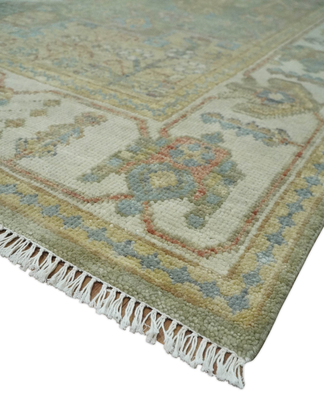 6x9, 8x10, 9x12, 10x14 and 12x15 Hand Knotted Olive and Ivory Traditional Vintage Heriz Serapi Antique Wool Rug | TRDCP1076 - The Rug Decor