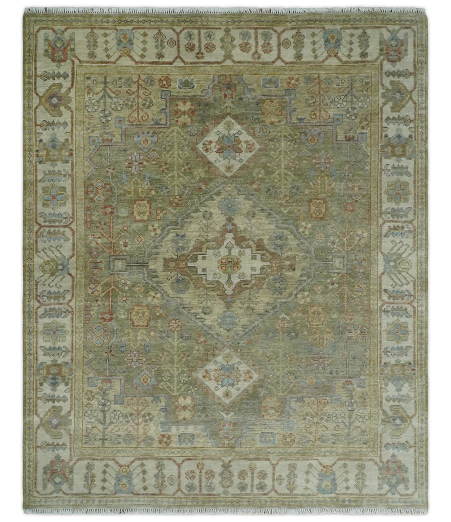 6x9, 8x10, 9x12, 10x14 and 12x15 Hand Knotted Olive and Ivory Traditional Vintage Heriz Serapi Antique Wool Rug | TRDCP1076 - The Rug Decor