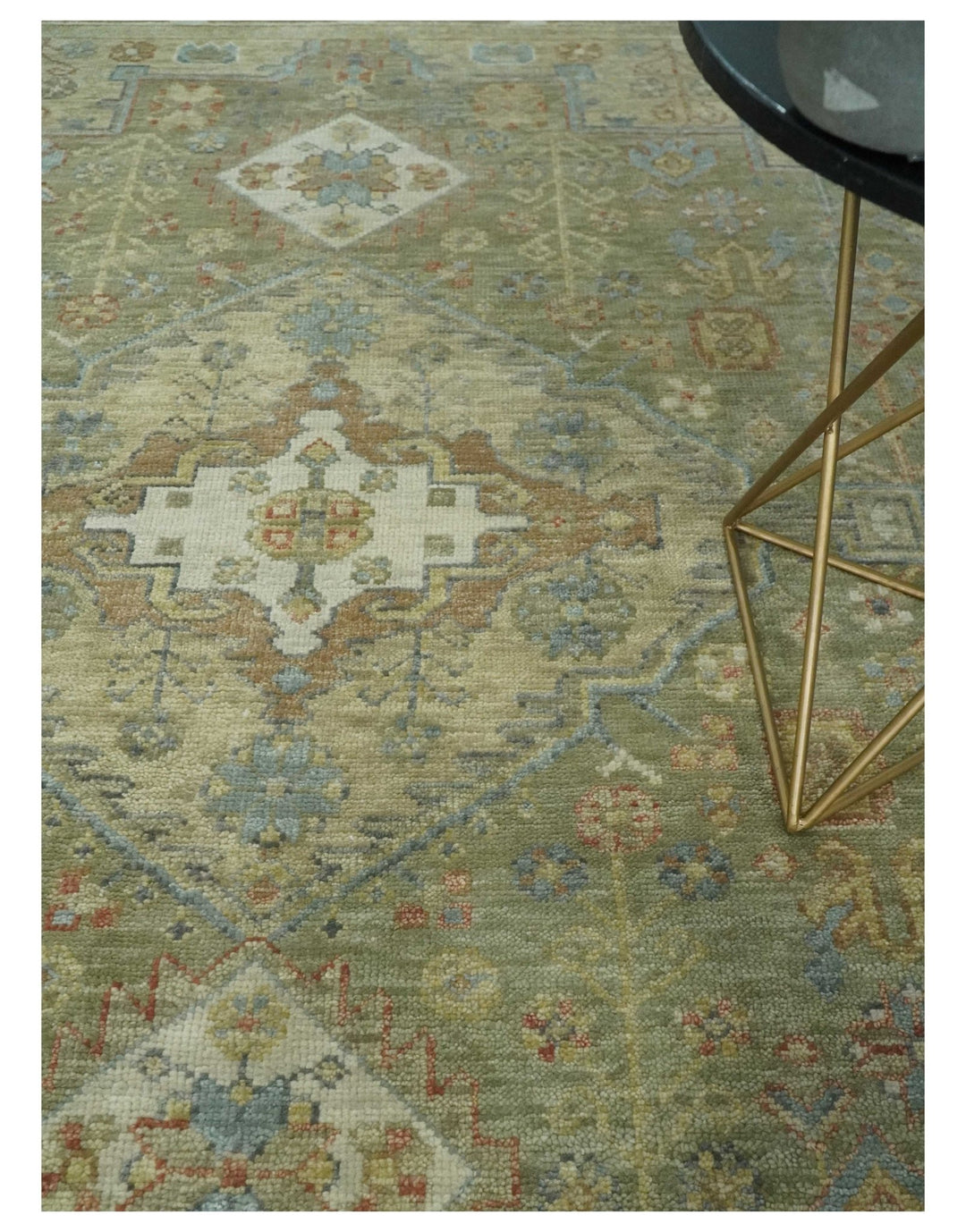 6x9, 8x10, 9x12, 10x14 and 12x15 Hand Knotted Olive and Ivory Traditional Vintage Heriz Serapi Antique Wool Rug | TRDCP1076 - The Rug Decor