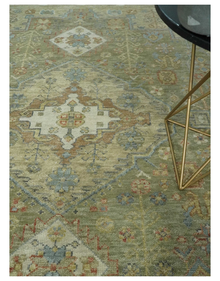 6x9, 8x10, 9x12, 10x14 and 12x15 Hand Knotted Olive and Ivory Traditional Vintage Heriz Serapi Antique Wool Rug | TRDCP1076 - The Rug Decor