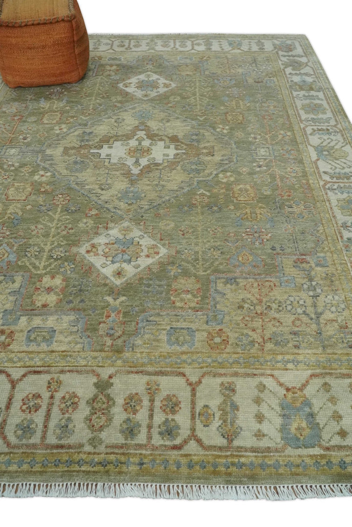 6x9, 8x10, 9x12, 10x14 and 12x15 Hand Knotted Olive and Ivory Traditional Vintage Heriz Serapi Antique Wool Rug | TRDCP1076 - The Rug Decor