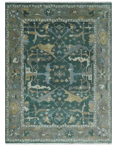 6x9, 8x10, 9x12, 10x14 and 12x15 Hand Knotted Oriental Oushak Green and Gray Wool Area Rug - The Rug Decor