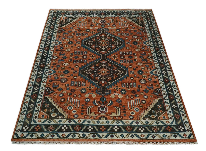 6x9, 8x10, 9x12, 10x14 and 12x15 Hand Knotted Rust, Ivory and Brown Oriental Traditional Persian Area Rug | TRDCP810 - The Rug Decor