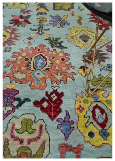 6x9, 8x10, 9x12, 10x14 and 12x15 Wool Traditional Persian Blue and Ivory Colorful Hand knotted Oushak Area Rug | TRDCP1058 - The Rug Decor