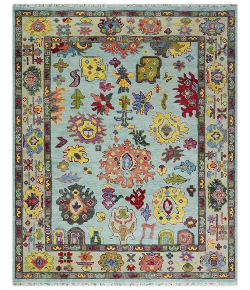 6x9, 8x10, 9x12, 10x14 and 12x15 Wool Traditional Persian Blue and Ivory Colorful Hand knotted Oushak Area Rug | TRDCP1058 - The Rug Decor