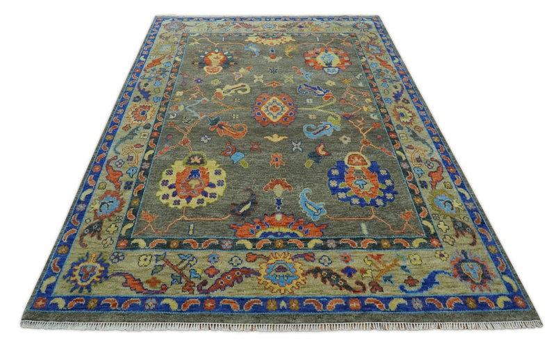 6x9, 8x10, 9x12, 10x14 and 12x15 Wool Traditional Persian Gray and Beige Vibrant Colorful Hand knotted Oushak Area Rug | TRDCP1073 - The Rug Decor