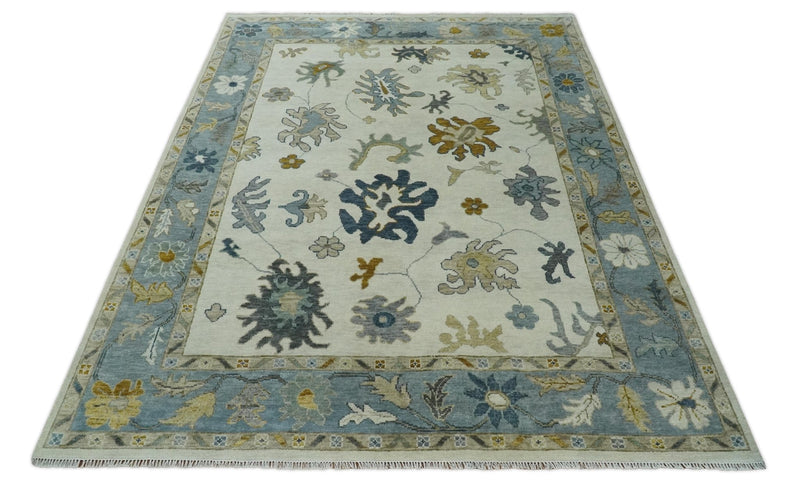 6x9, 8x10, 9x12, 10x14 and 12x15 Wool Traditional Persian Ivory and Silver Hand knotted Oushak Area Rug | TRDCP1177 - The Rug Decor