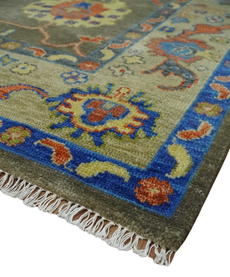 6x9, 8x10, 9x12, 10x14 and 12x15 Wool Traditional Persian Olive and Blue Vibrant Colorful Hand knotted Oushak Area Rug | TRDCP1079 - The Rug Decor