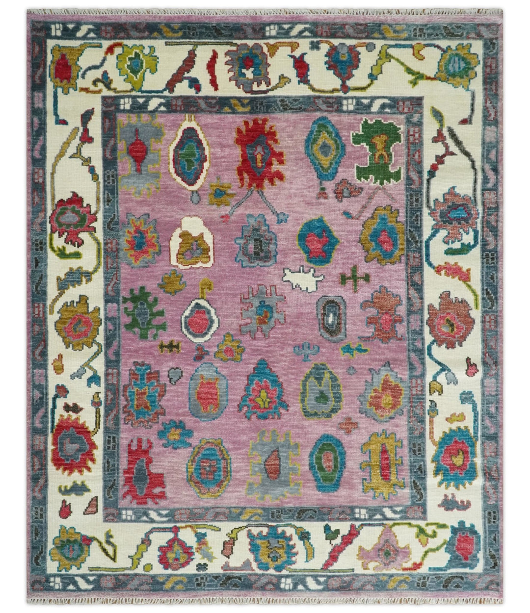 6x9, 8x10, 9x12, 10x14 and 12x15 Wool Traditional Persian Pink and Ivory Vibrant Colorful Hand knotted Oushak Area Rug | TRDCP1066 - The Rug Decor
