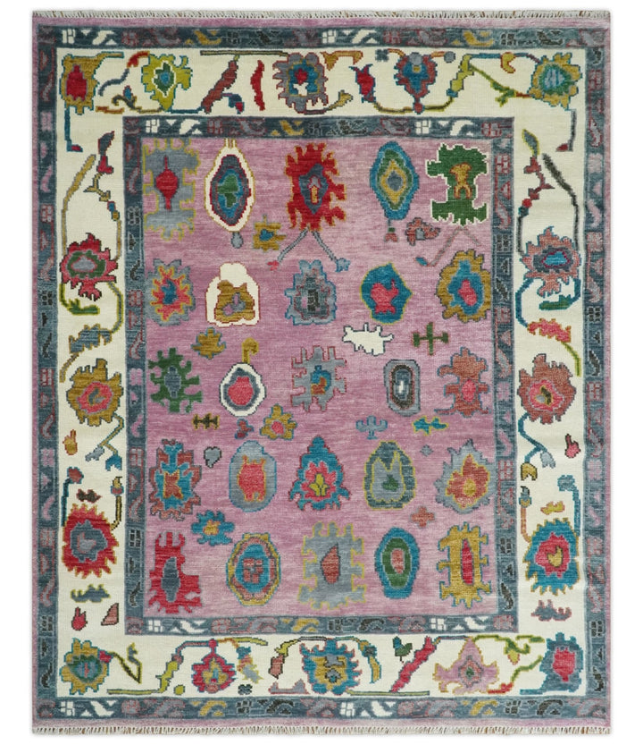 6x9, 8x10, 9x12, 10x14 and 12x15 Wool Traditional Persian Pink and Ivory Vibrant Colorful Hand knotted Oushak Area Rug | TRDCP1066 - The Rug Decor