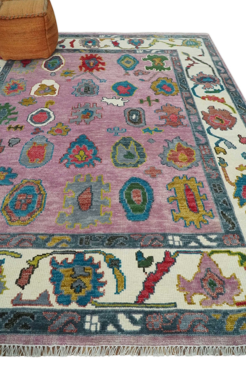 6x9, 8x10, 9x12, 10x14 and 12x15 Wool Traditional Persian Pink and Ivory Vibrant Colorful Hand knotted Oushak Area Rug | TRDCP1066 - The Rug Decor