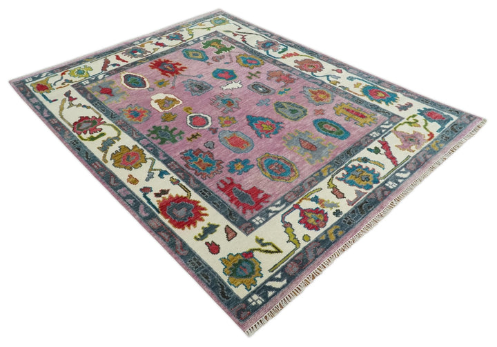 6x9, 8x10, 9x12, 10x14 and 12x15 Wool Traditional Persian Pink and Ivory Vibrant Colorful Hand knotted Oushak Area Rug | TRDCP1066 - The Rug Decor
