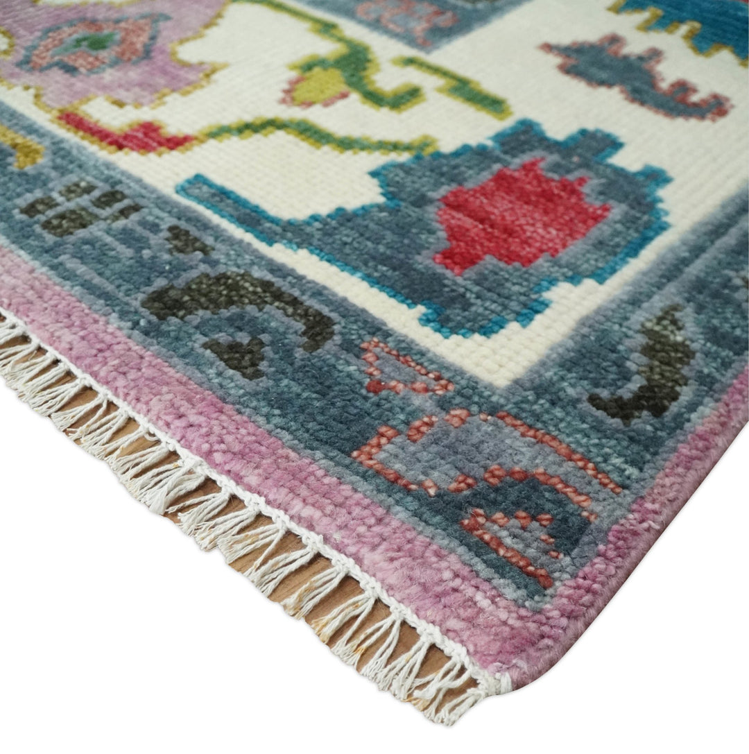 6x9, 8x10, 9x12, 10x14 and 12x15 Wool Traditional Persian Pink and Ivory Vibrant Colorful Hand knotted Oushak Area Rug | TRDCP1066 - The Rug Decor