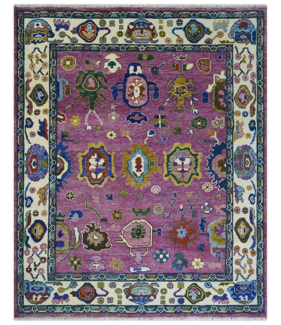 6x9, 8x10, 9x12, 10x14 and 12x15 Wool Traditional Persian Purple and Ivory Vibrant Colorful Hand knotted Oushak Area Rug | TRDCP1065 - The Rug Decor