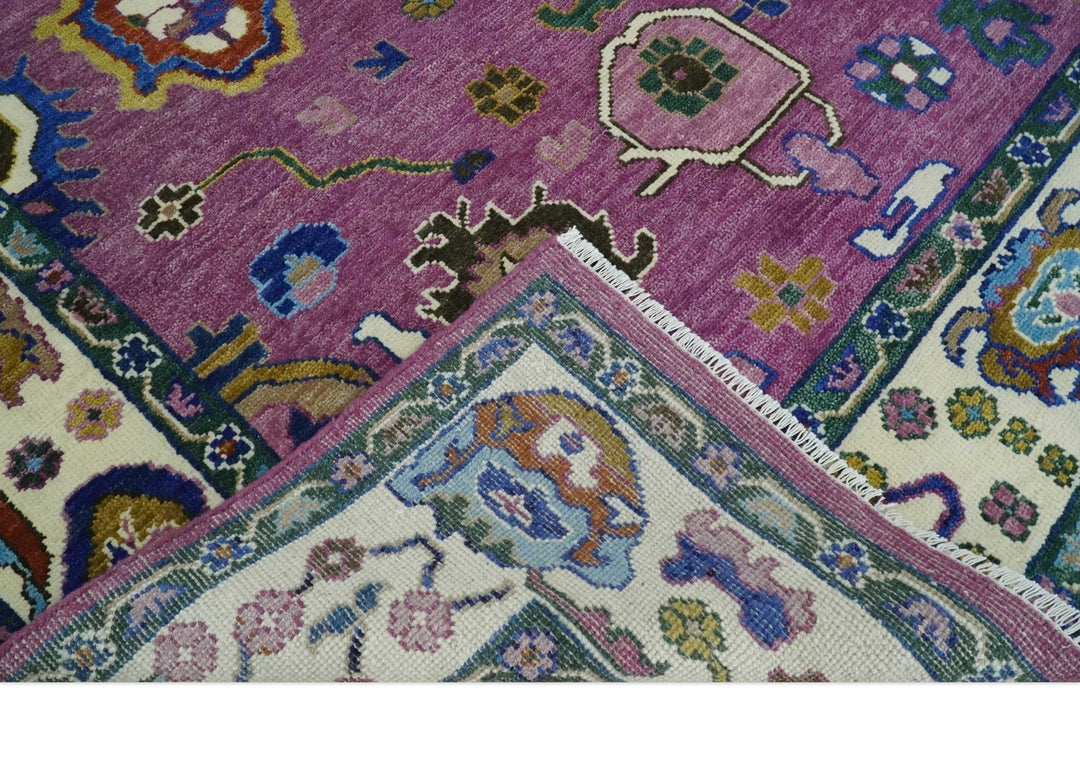 6x9, 8x10, 9x12, 10x14 and 12x15 Wool Traditional Persian Purple and Ivory Vibrant Colorful Hand knotted Oushak Area Rug | TRDCP1065 - The Rug Decor