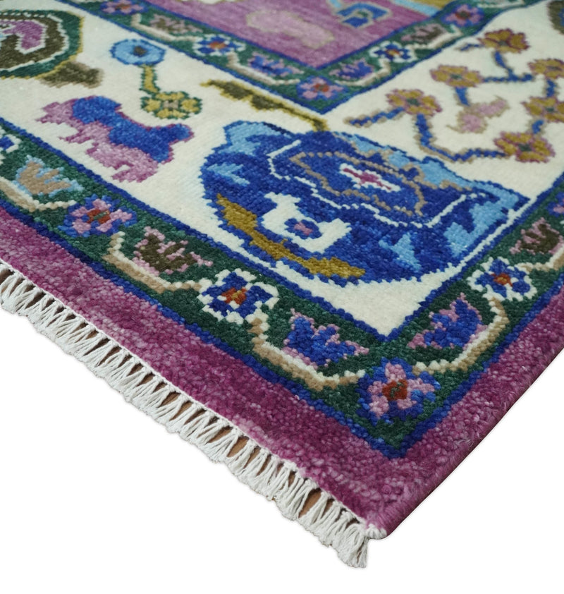 6x9, 8x10, 9x12, 10x14 and 12x15 Wool Traditional Persian Purple and Ivory Vibrant Colorful Hand knotted Oushak Area Rug | TRDCP1065 - The Rug Decor