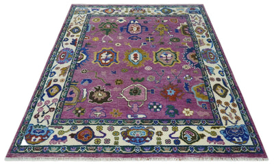 6x9, 8x10, 9x12, 10x14 and 12x15 Wool Traditional Persian Purple and Ivory Vibrant Colorful Hand knotted Oushak Area Rug | TRDCP1065 - The Rug Decor