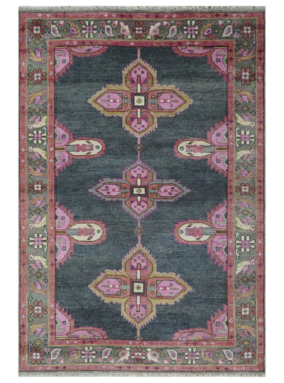 6x9 and 8x10 Hand Knotted Gray, Silver and Pink Traditional Wool Area Rug - The Rug Decor