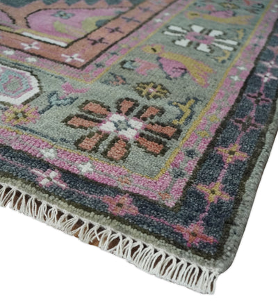 6x9 and 8x10 Hand Knotted Gray, Silver and Pink Traditional Wool Area Rug - The Rug Decor