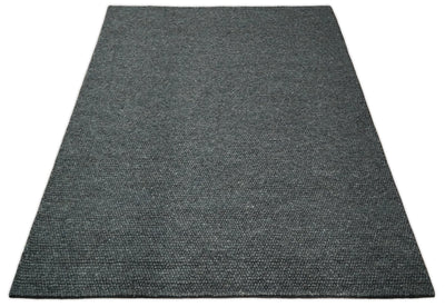 6x9 and 8x10 Solid Charcoal Gray Wool Blend Felted Chunky Hand Woven Area Rug | DOV2 - The Rug Decor