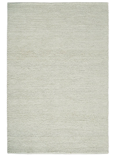 6x9 and 8x10 Solid Ivory Wool Blend Felted Chunky Hand Woven Area Rug | DOV1 - The Rug Decor