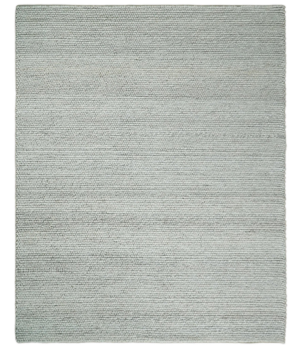 6x9 and 8x10 Solid Silver Wool Blend Felted Chunky Hand Woven Area Rug | DOV4 - The Rug Decor