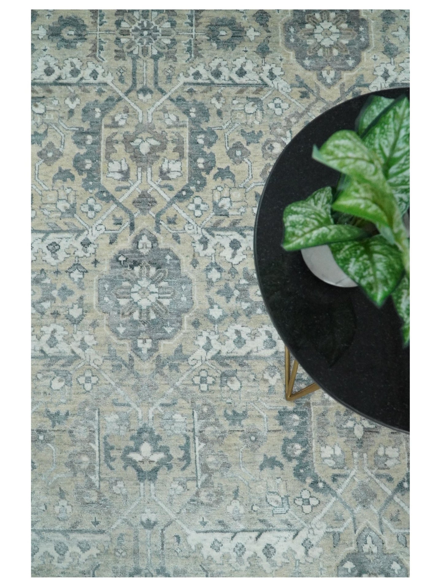 6x9 and 8x11 Beige and Gray Bamboo Silk and Wool Traditional Persian Antique Area Rug | TRDCP201 - The Rug Decor