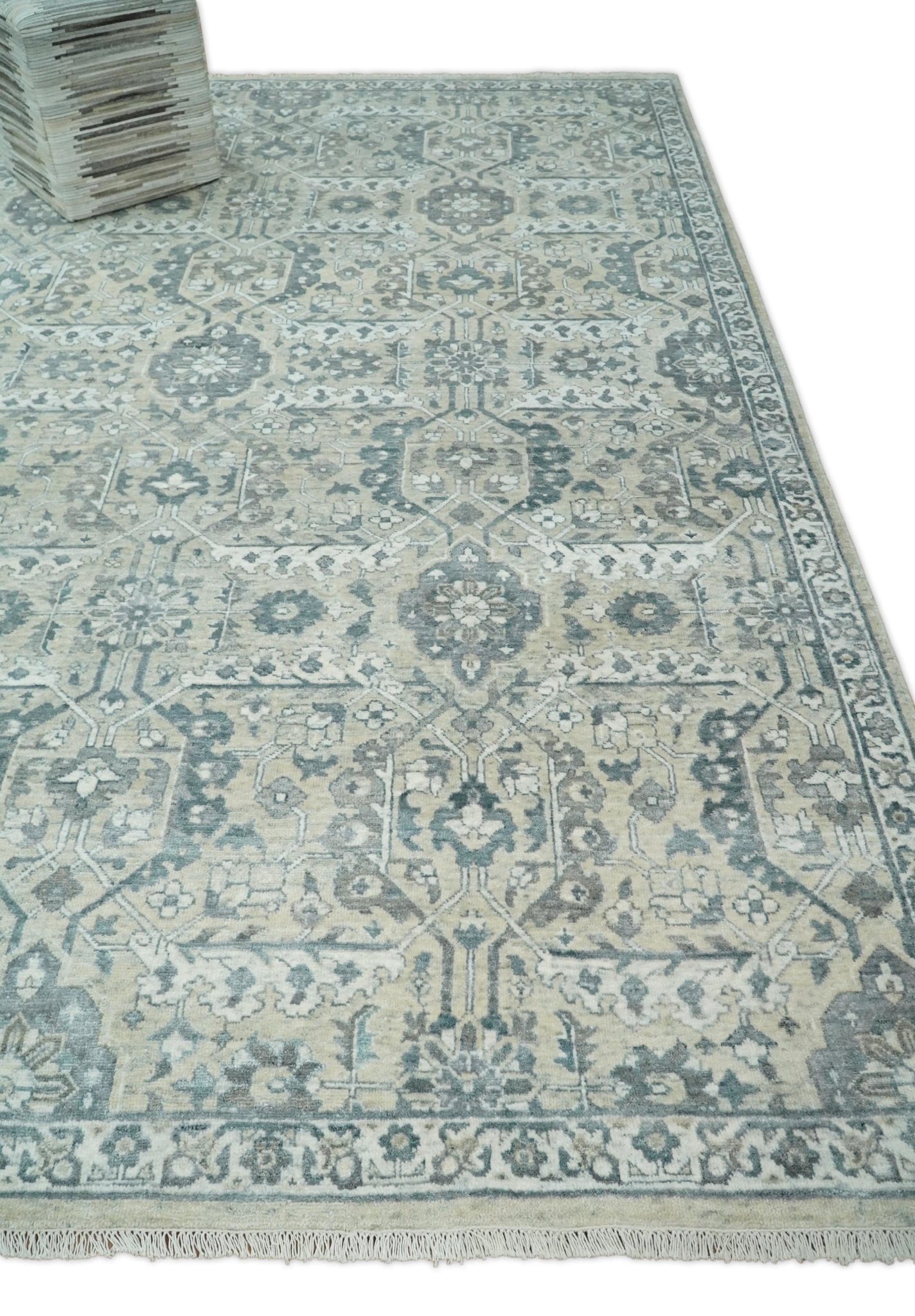 6x9 and 8x11 Beige and Gray Bamboo Silk and Wool Traditional Persian Antique Area Rug | TRDCP201 - The Rug Decor