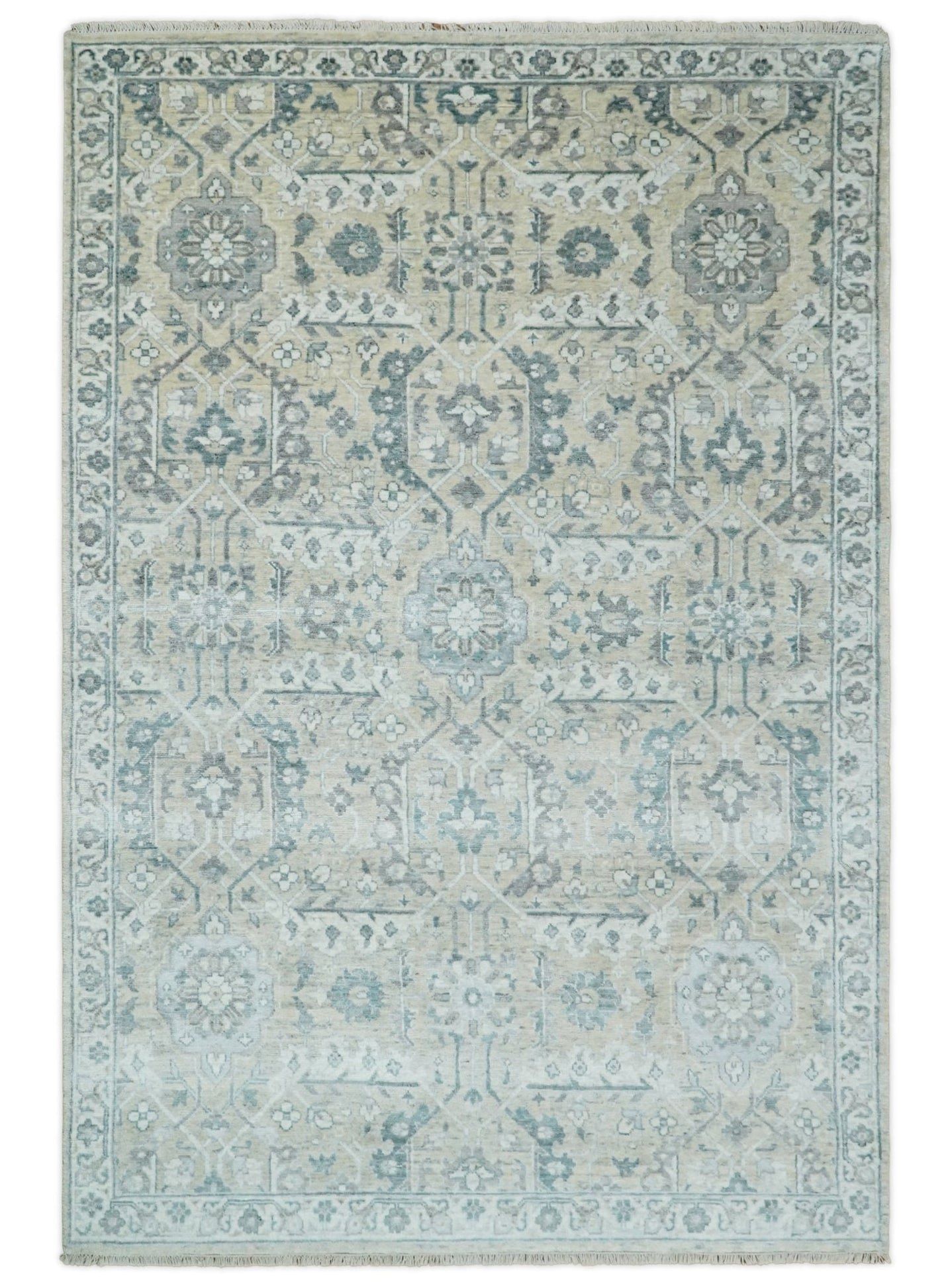 6x9 and 8x11 Beige and Gray Bamboo Silk and Wool Traditional Persian Antique Area Rug | TRDCP201 - The Rug Decor