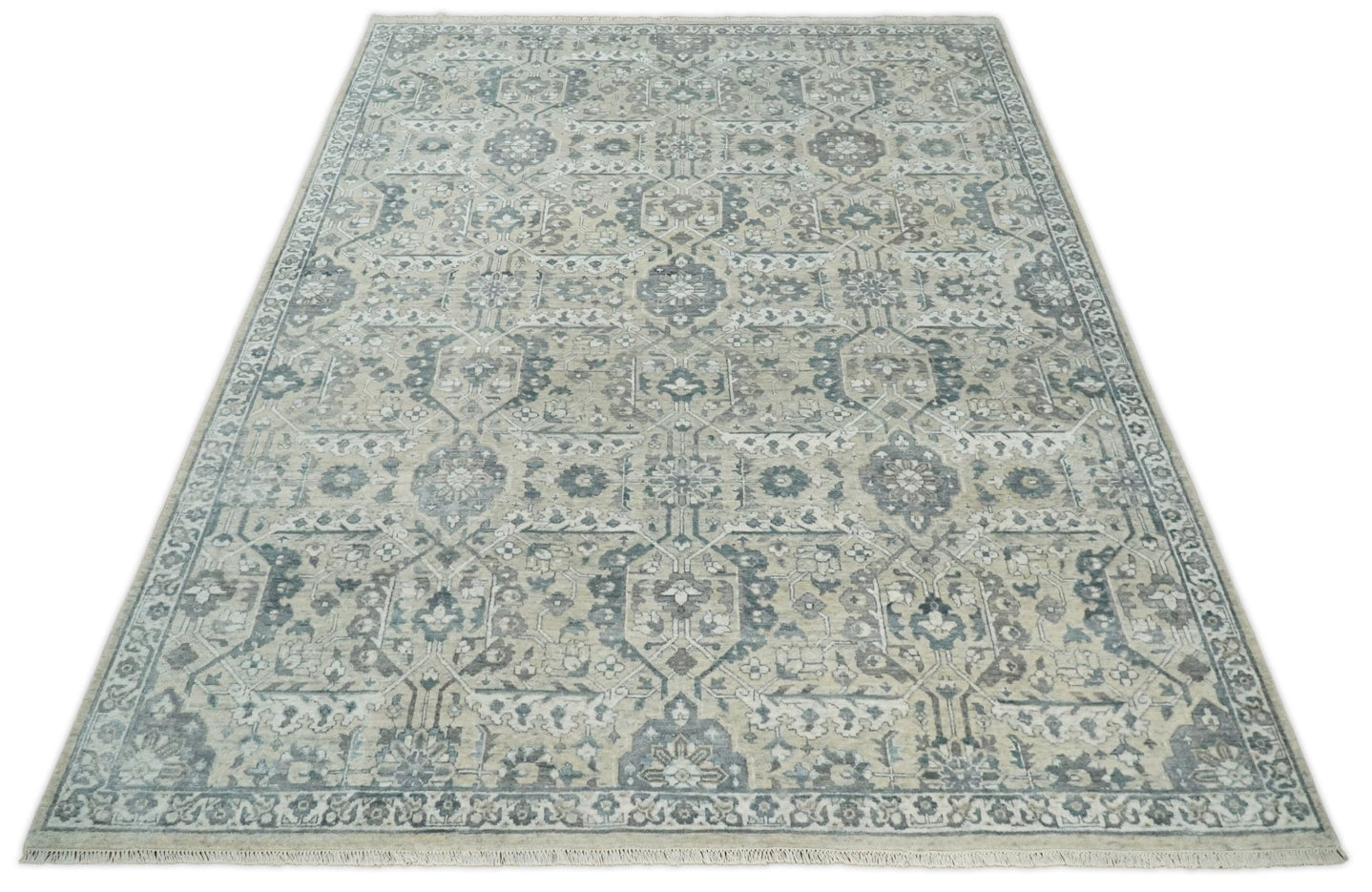 6x9 and 8x11 Beige and Gray Bamboo Silk and Wool Traditional Persian Antique Area Rug | TRDCP201 - The Rug Decor