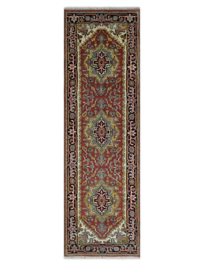 6x9 and runner Traditional Blue, Rust and Ivory Hand knotted wool Area Rug - The Rug Decor