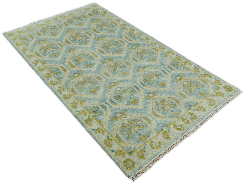 6x9 Antique Green and Blue Hand Knotted Wool Fine Area Rug | TRDCP1958 - The Rug Decor